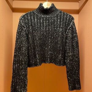 Black and White Knit Turtleneck Sweater